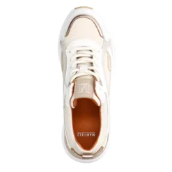 Manfield Witte leren sneakers met stoffen details^DAMES Sneakers