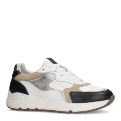 Manfield Witte leren sneakers met goudkleurige en zwarte details^DAMES Sneakers