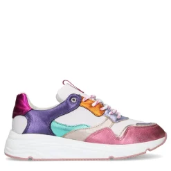 Manfield Witte leren sneakers met metallic details^DAMES Sneakers