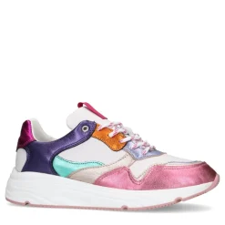 Manfield Witte leren sneakers met metallic details^DAMES Sneakers