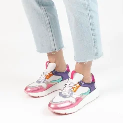 Manfield Witte leren sneakers met metallic details^DAMES Sneakers