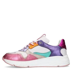 Manfield Witte leren sneakers met metallic details^DAMES Sneakers