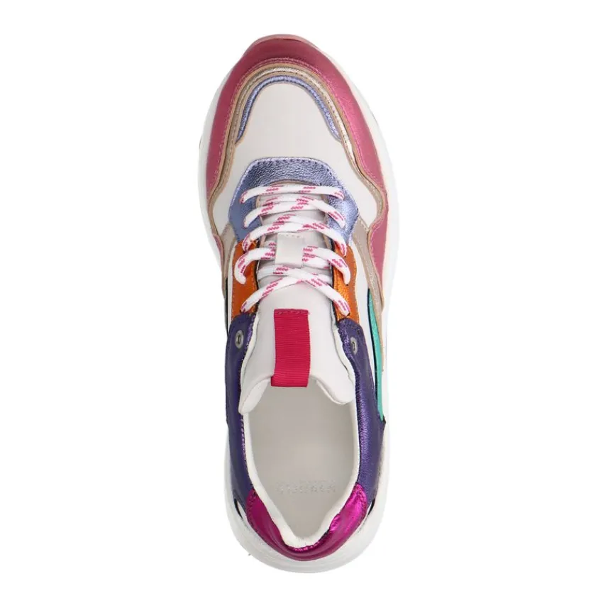 Manfield Witte leren sneakers met metallic details^DAMES Sneakers