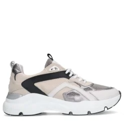 Manfield Witte leren sneakers met mesh details^DAMES Sneakers