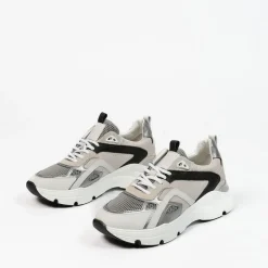 Manfield Witte leren sneakers met mesh details^DAMES Sneakers