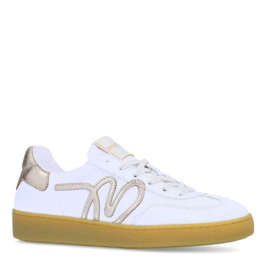Manfield Witte leren sneakers met metallic details^DAMES Sneakers