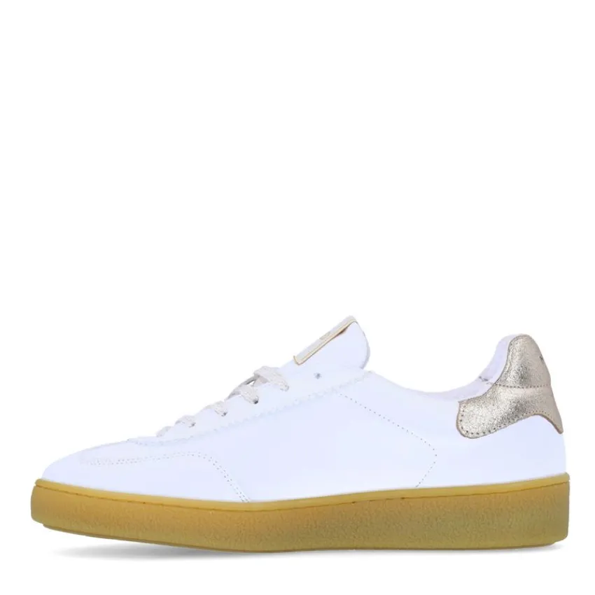 Manfield Witte leren sneakers met metallic details^DAMES Sneakers