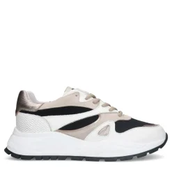 Manfield Witte leren sneakers met mesh details^DAMES Sneakers