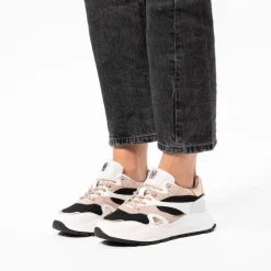 Manfield Witte leren sneakers met mesh details^DAMES Sneakers