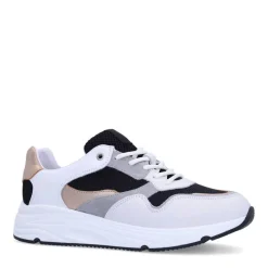 Manfield Witte leren sneakers met zilveren details^DAMES Sneakers