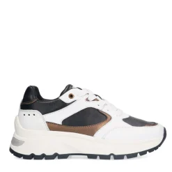 Manfield Witte leren sneakers met zwarte details^DAMES Sneakers