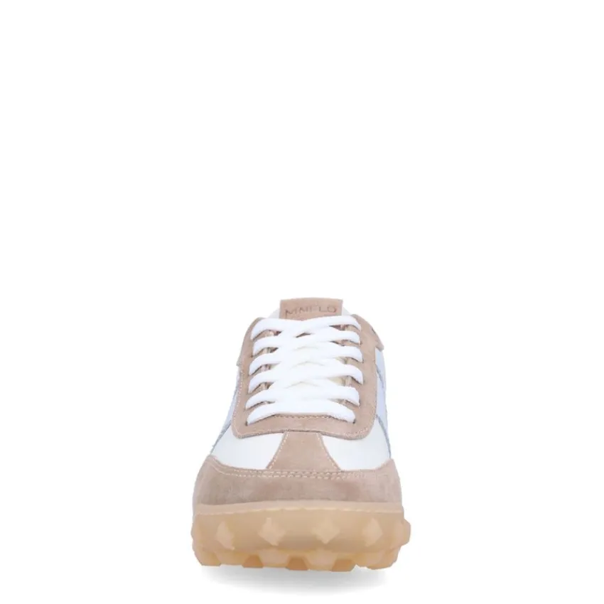 Manfield Witte leren sneakers met beige suède details^DAMES Sneakers