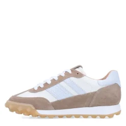 Manfield Witte leren sneakers met beige suède details^DAMES Sneakers