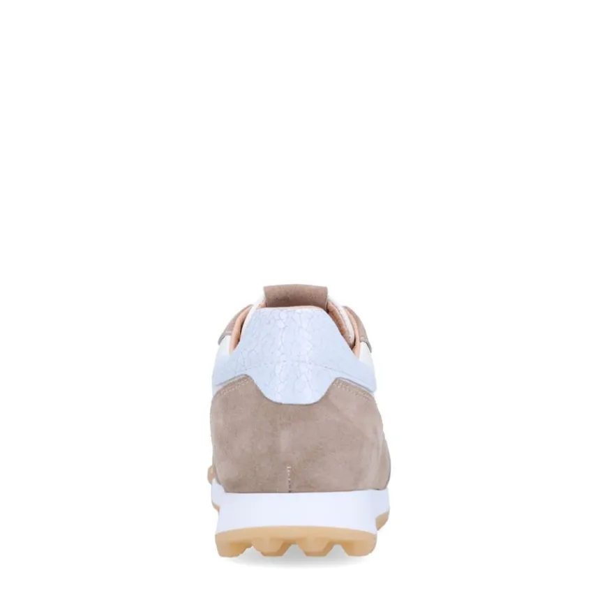 Manfield Witte leren sneakers met beige suède details^DAMES Sneakers