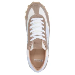 Manfield Witte leren sneakers met beige suède details^DAMES Sneakers