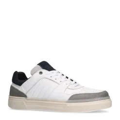Manfield Witte leren sneakers met zwarte details^Heren Sneakers