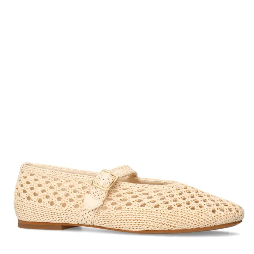 Manfield Witte raffia ballerina met gesp^DAMES Loafers