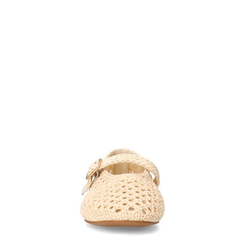 Manfield Witte raffia ballerina met gesp^DAMES Loafers
