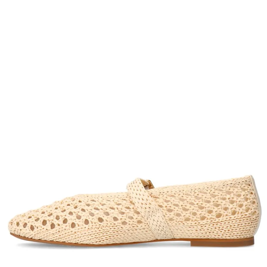 Manfield Witte raffia ballerina met gesp^DAMES Loafers