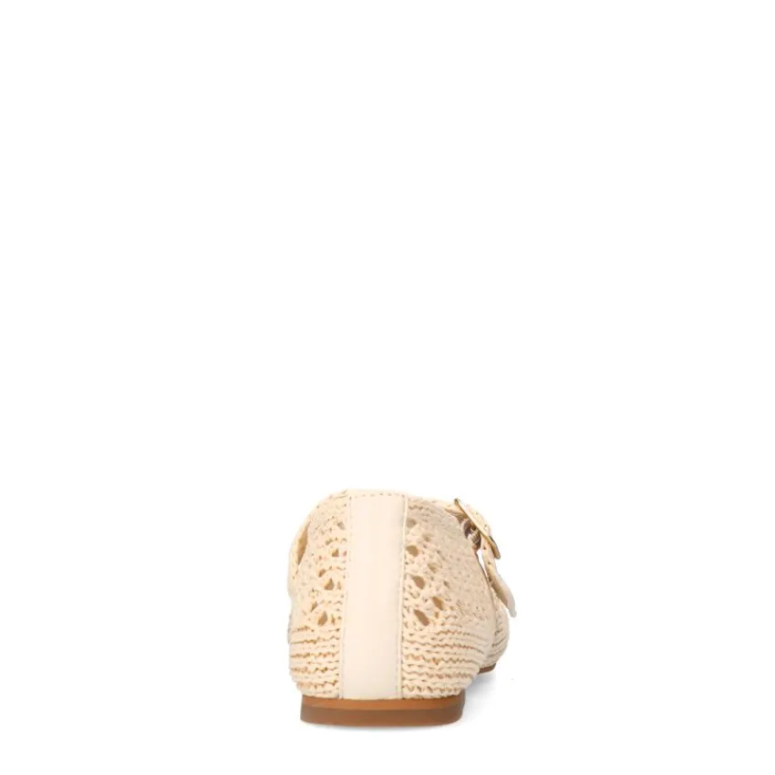 Manfield Witte raffia ballerina met gesp^DAMES Loafers
