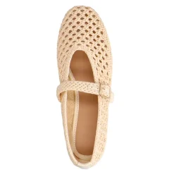 Manfield Witte raffia ballerina met gesp^DAMES Loafers