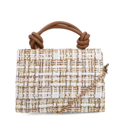 Manfield Witte stoffen handtas met gouden details^ Schoudertassen