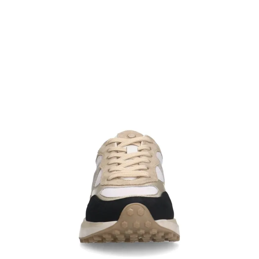 No Stress Witte suède sneakers sneakers met zwart en beige details^DAMES Sneakers