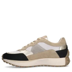 No Stress Witte suède sneakers sneakers met zwart en beige details^DAMES Sneakers