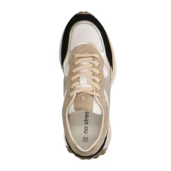 No Stress Witte suède sneakers sneakers met zwart en beige details^DAMES Sneakers