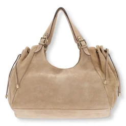 Manfield Zandkleurige suède shopper^ Shoppers