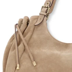 Manfield Zandkleurige suède shopper^ Shoppers