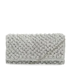 Manfield Zilveren clutch met gebreide details^ Clutches