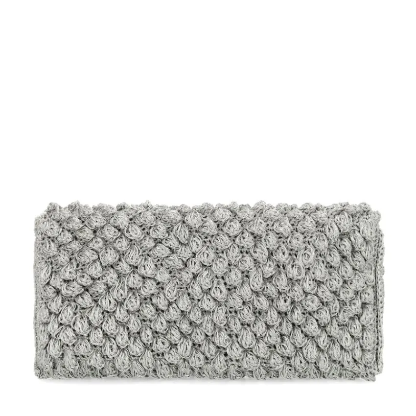Manfield Zilveren clutch met gebreide details^ Clutches