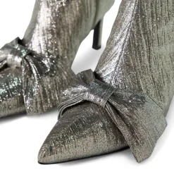 Manfield Zilveren glitter enkellaarsjes met hak^DAMES Enkellaarsjes