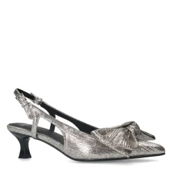 Manfield Zilveren glitter slingbacks met strik^DAMES Pumps|Slingbacks