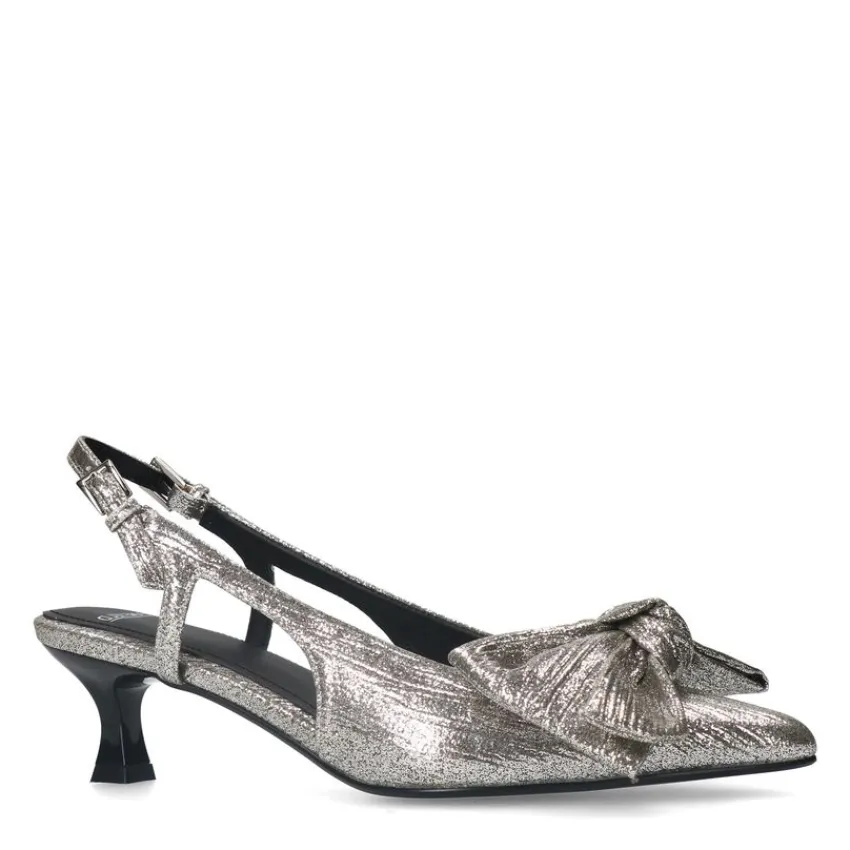 Manfield Zilveren glitter slingbacks met strik^DAMES Pumps|Slingbacks