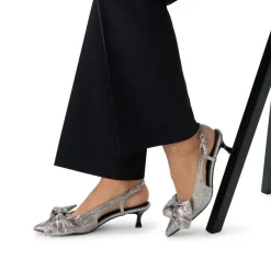 Manfield Zilveren glitter slingbacks met strik^DAMES Pumps|Slingbacks