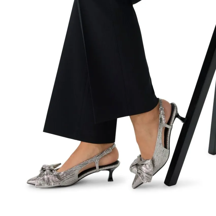 Manfield Zilveren glitter slingbacks met strik^DAMES Pumps|Slingbacks