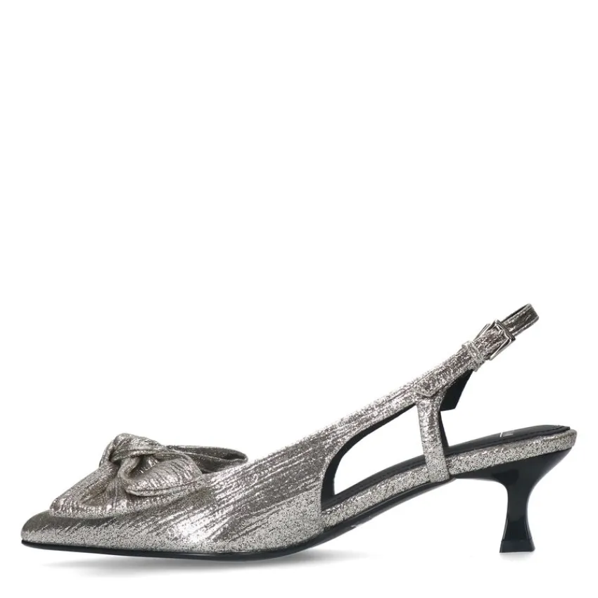 Manfield Zilveren glitter slingbacks met strik^DAMES Pumps|Slingbacks