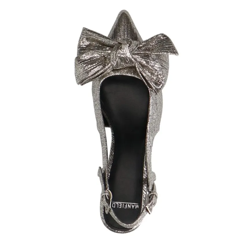 Manfield Zilveren glitter slingbacks met strik^DAMES Pumps|Slingbacks