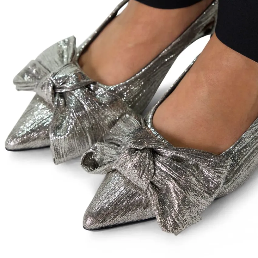 Manfield Zilveren glitter slingbacks met strik^DAMES Pumps|Slingbacks