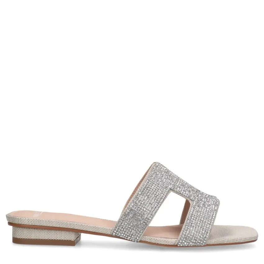 Manfield Zilveren glitter slippers^DAMES Slippers