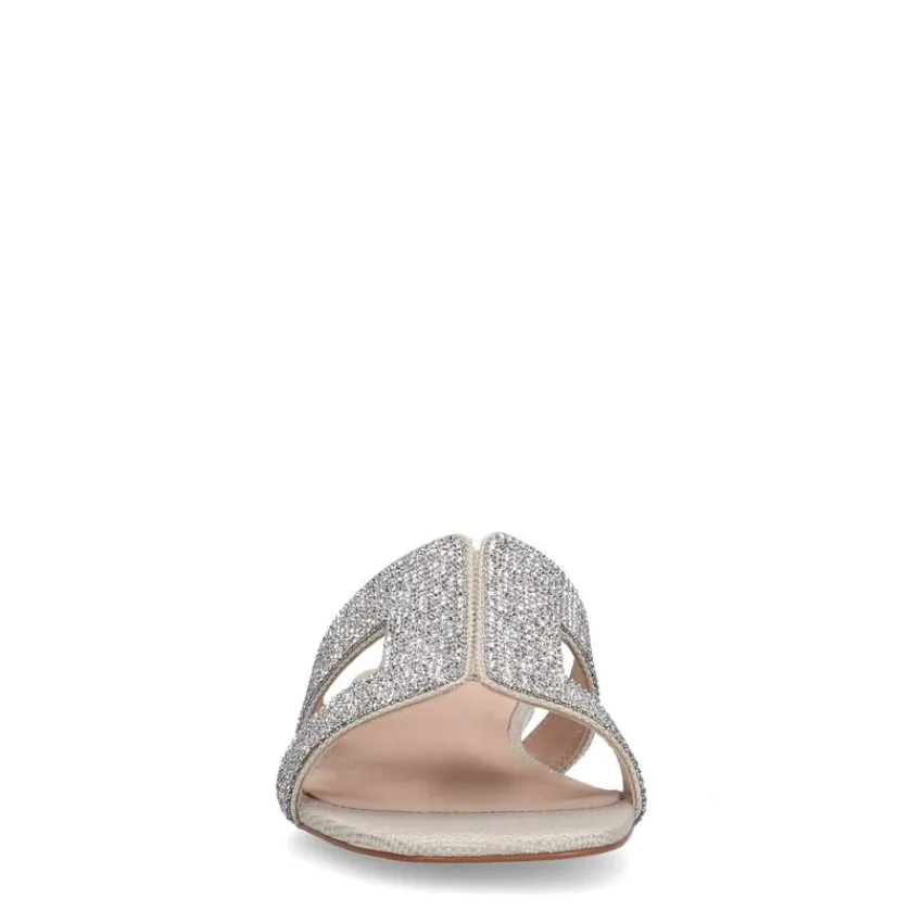 Manfield Zilveren glitter slippers^DAMES Slippers