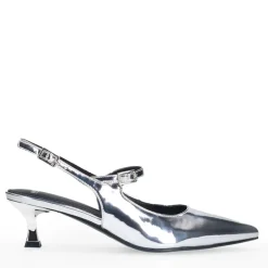 Manfield Zilveren lak slingbacks^DAMES Pumps|Slingbacks