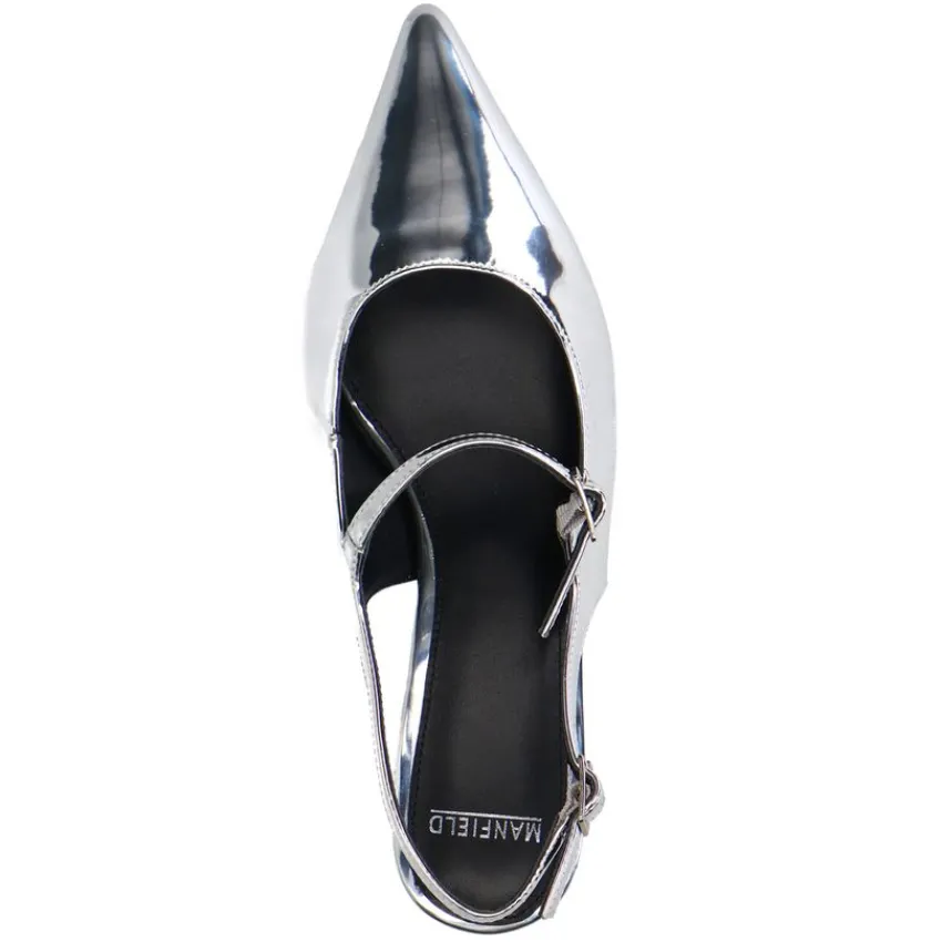 Manfield Zilveren lak slingbacks^DAMES Pumps|Slingbacks