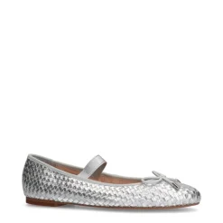 Manfield Zilveren leren ballerina's^DAMES Loafers