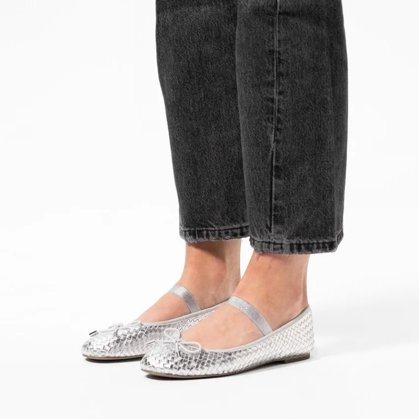 Manfield Zilveren leren ballerina's^DAMES Loafers