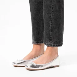 Manfield Zilveren leren ballerina's^DAMES Loafers