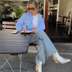 Manfield Zilveren leren cowboylaarzen^DAMES Enkellaarsjes