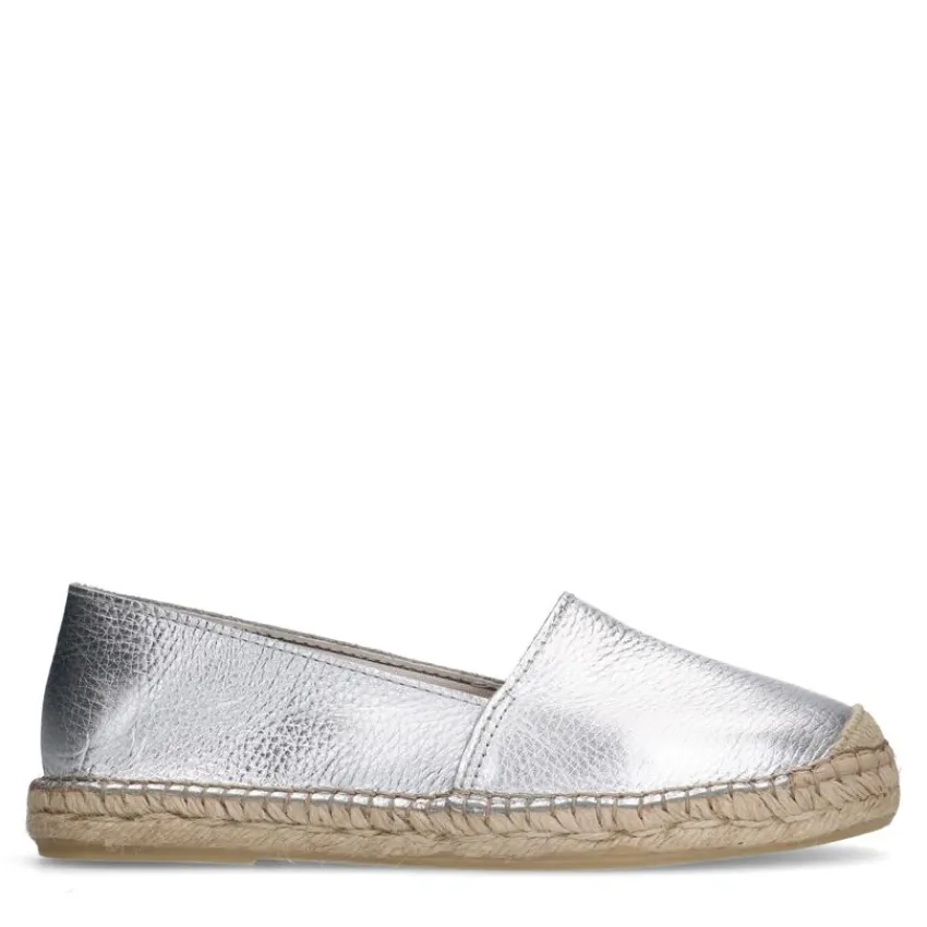 Manfield Zilveren leren espadrilles^DAMES Espadrilles